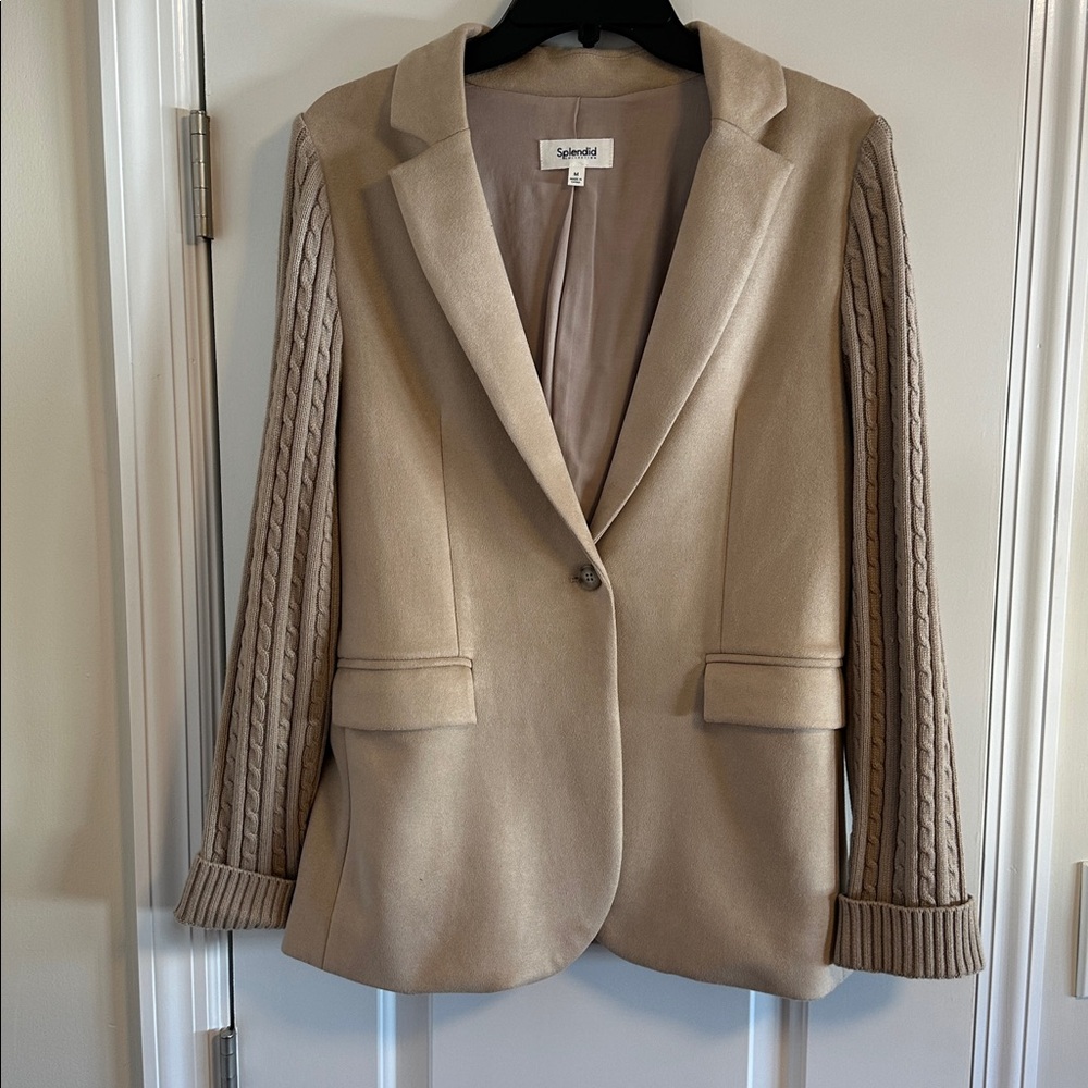 Splendid Adina Beige Blazer with Cable Knit Sleeves size M Like new condition